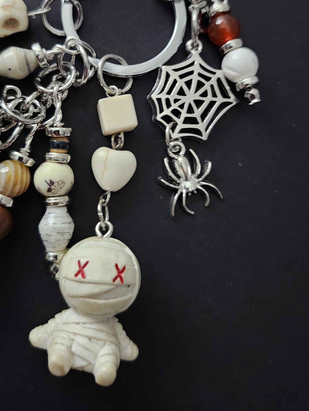Halloween Mummy Purse Charm or Keychain  Fire Agate Howlite Paper Handcrafted - Picture 4 of 7